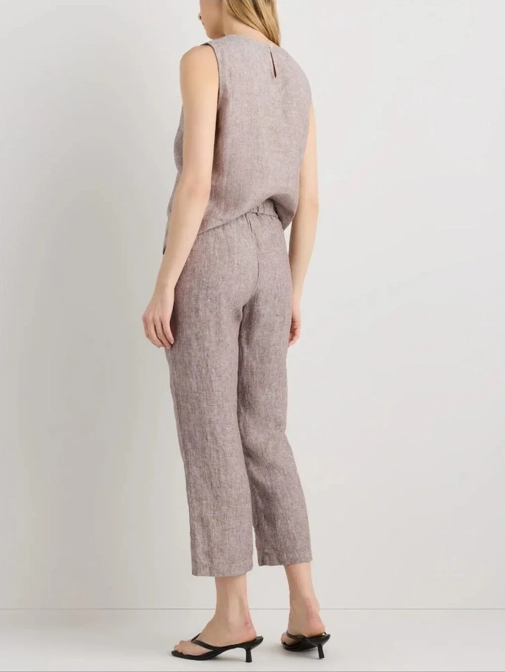 ❤️ QUINCE 100% EUROPEAN LINEN TAPERED ANKLE PANTS IN TAUPE BROWN CHAMBRAY, SMALL